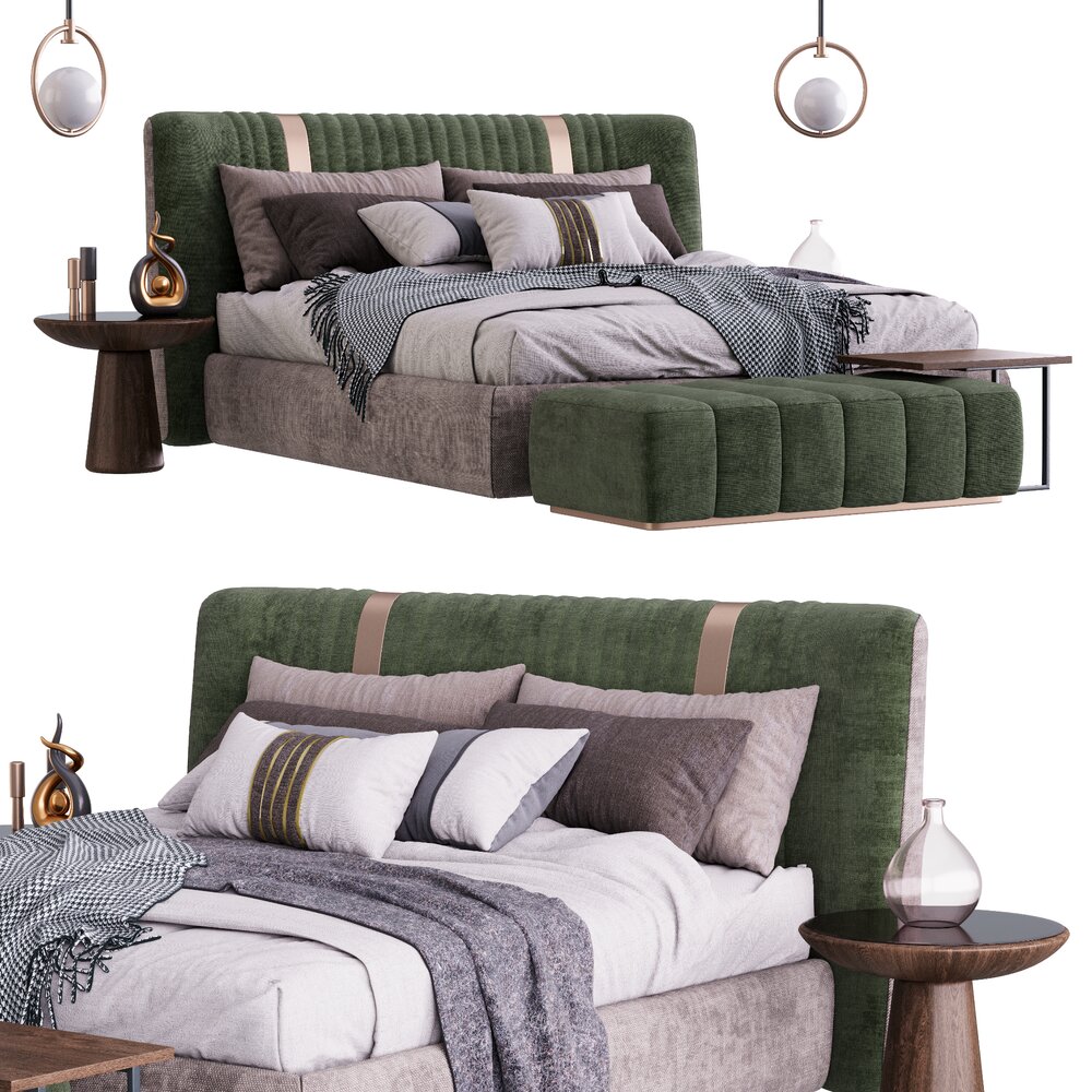 Luxury Green Velvet Bed Set 3D модель