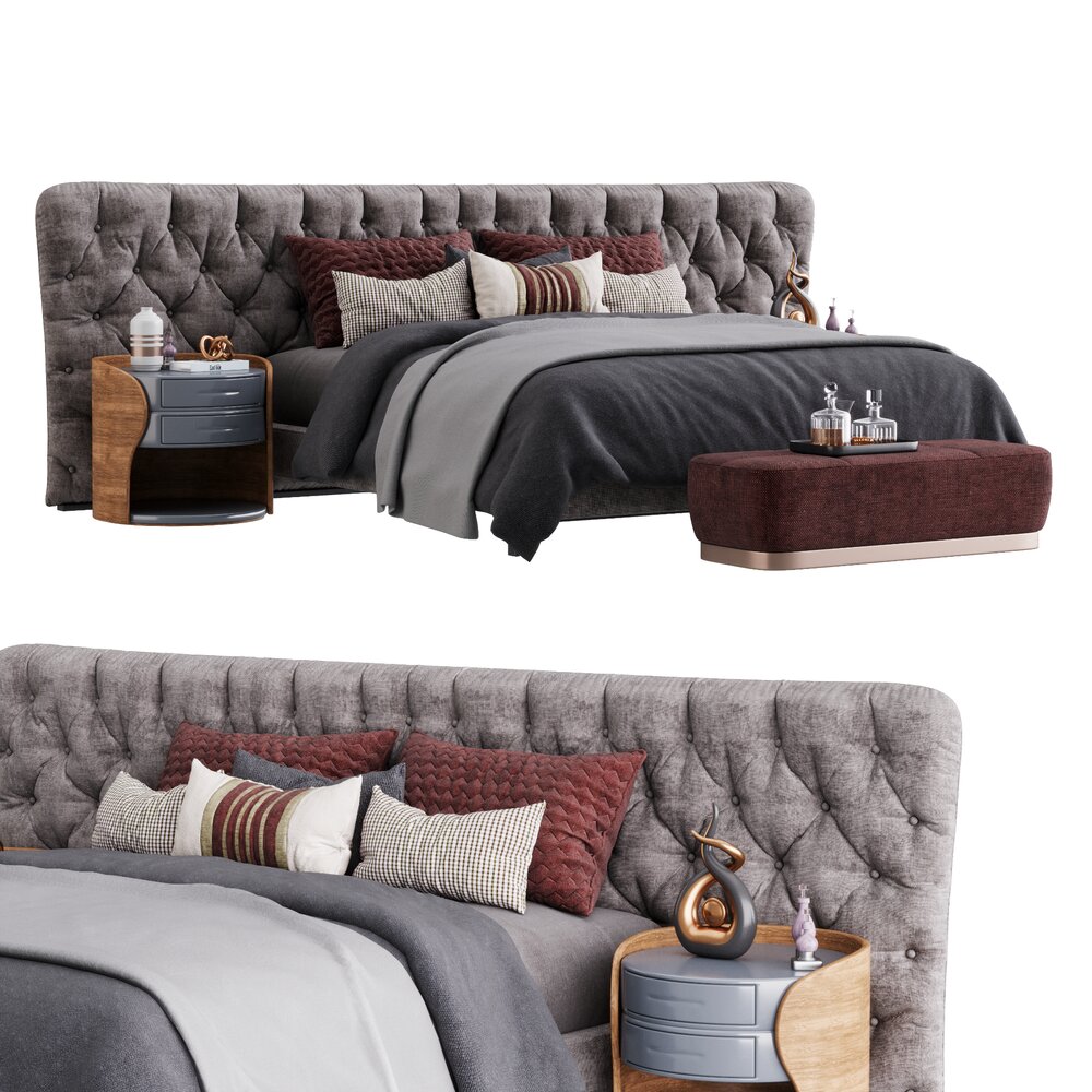 Elegant Tufted Bedroom Set 3D 모델 