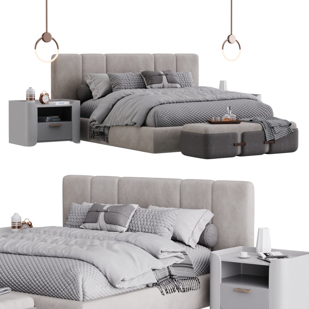 Modern Upholstered Bed Set Modello 3D