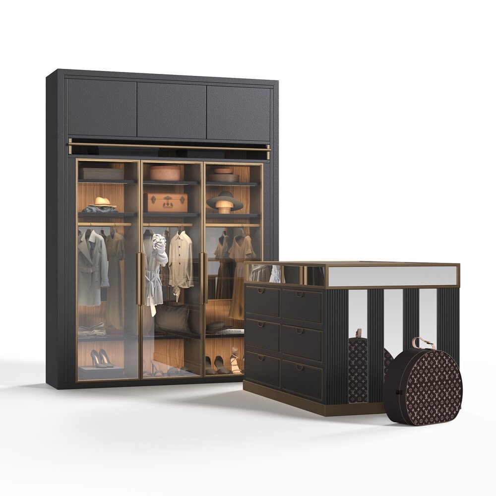 Elegant Wardrobe and Dresser Set 3D model