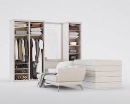 Modern Wardrobe and Stylish Bedroom Bench 3D 모델 