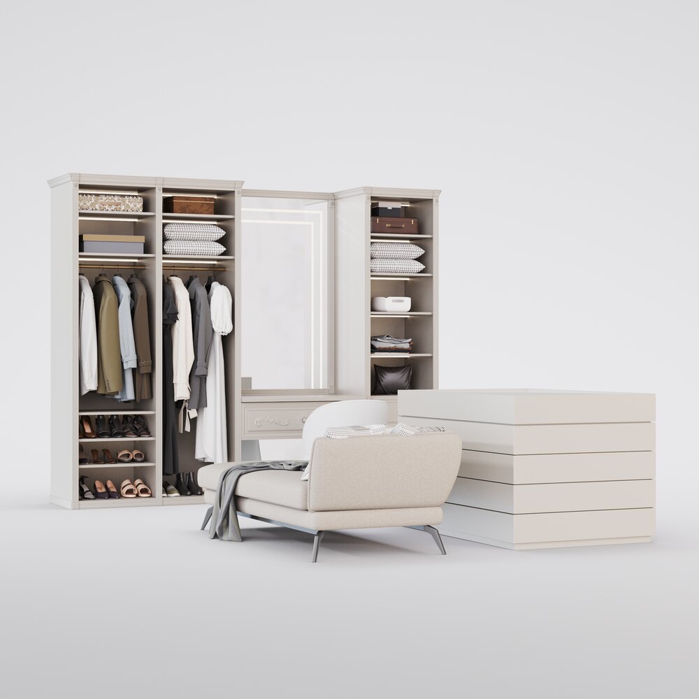 Modern Wardrobe and Stylish Bedroom Bench Modello 3D