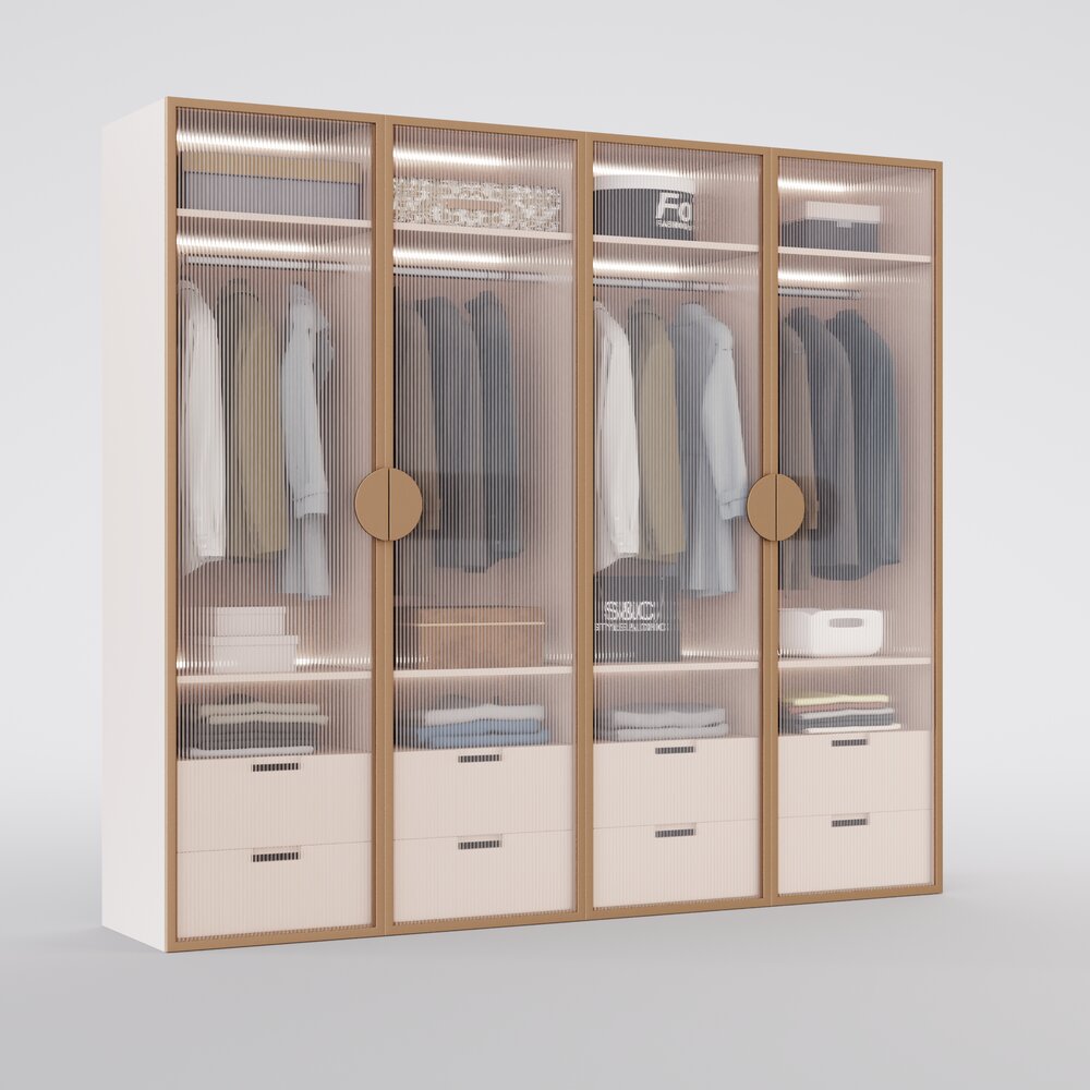 Elegant Wooden Wardrobe 3D-Modell