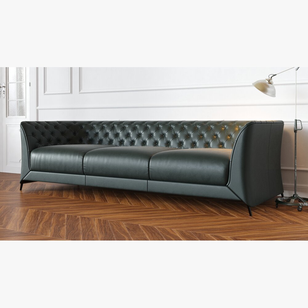 Elegant Leather Chesterfield Sofa 3D 모델 