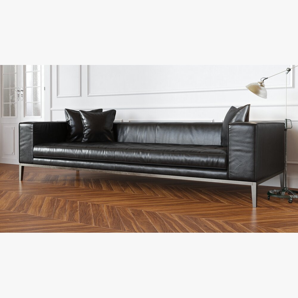 Modern Black Leather Sofa Modèle 3d
