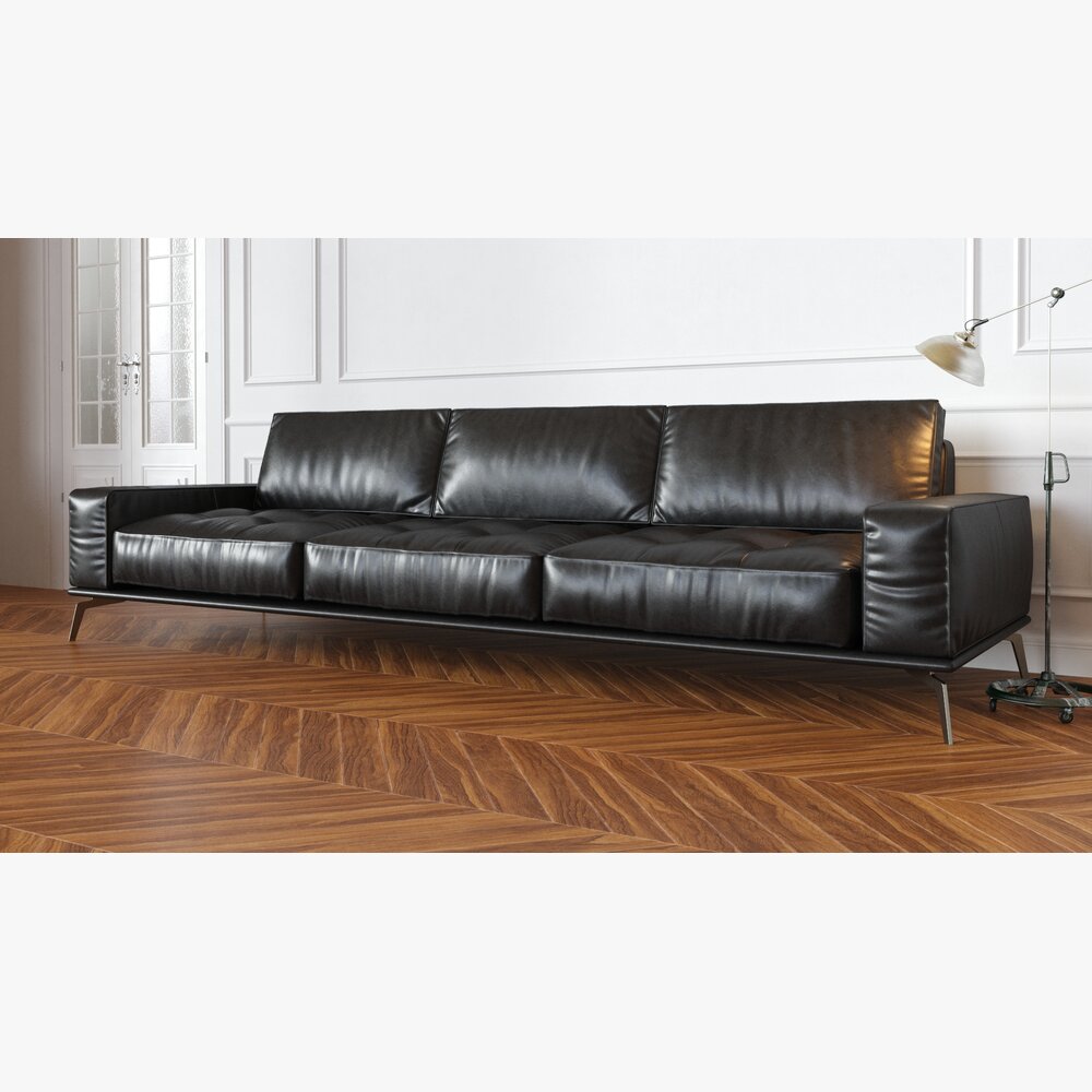 Modern Black Leather Sofa 02 3Dモデル