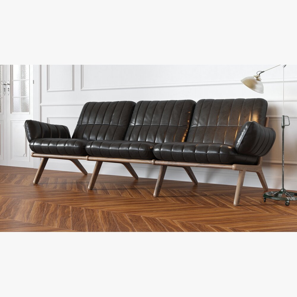 Modern Black Leather Sofa 03 3Dモデル