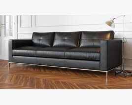 Modern Black Leather Sofa 04 Modello 3D