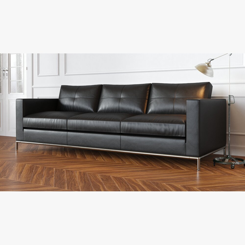 Modern Black Leather Sofa 04 3D模型