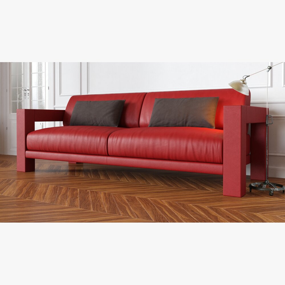 Modern Red Leather Sofa Modello 3D