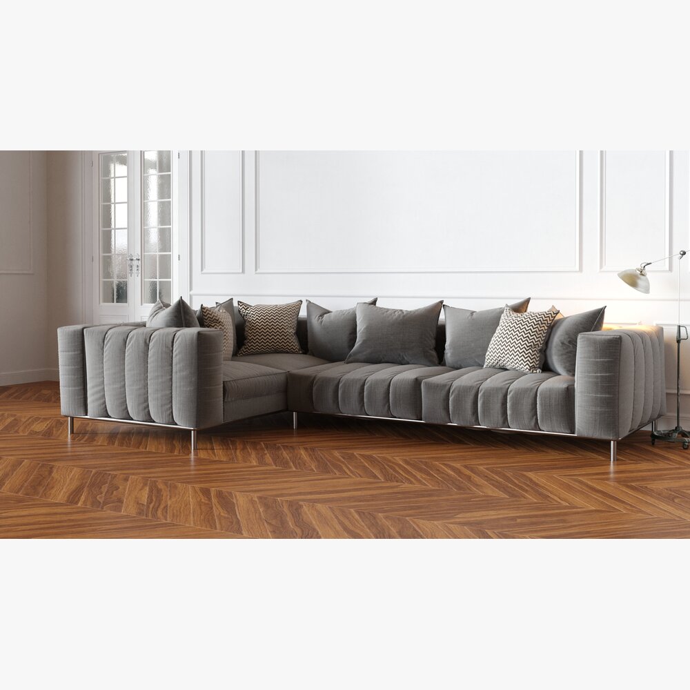 Modern Gray Sectional Sofa 3D 모델 