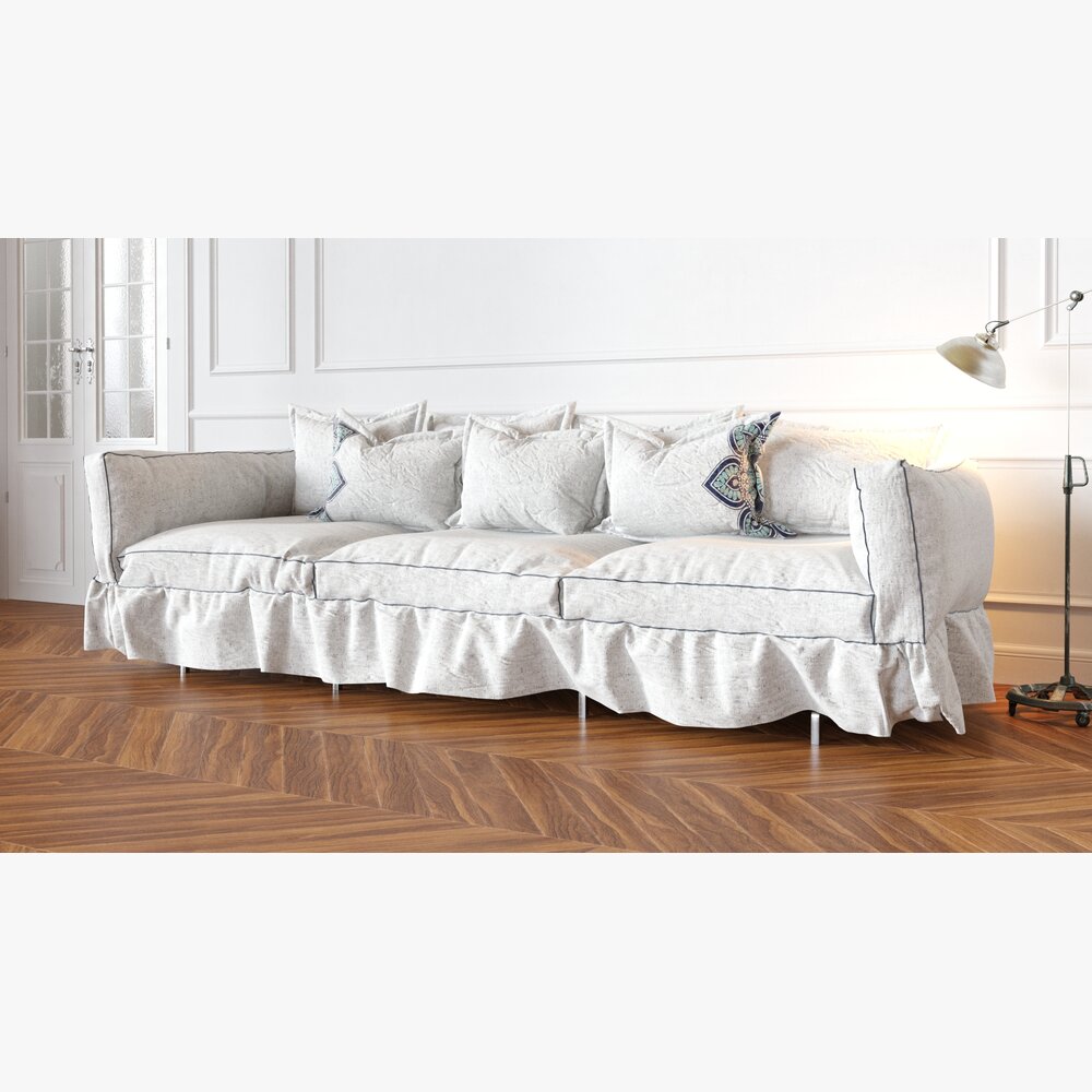 Elegant White Sofa 3D-Modell