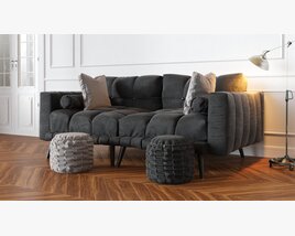 Modern Charcoal Sofa with Ottoman 3D-Modell