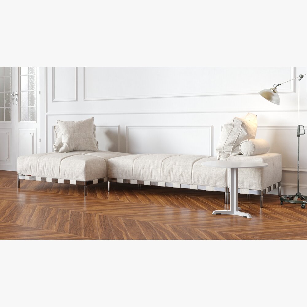Elegant White Daybed with Ottoman 3d model