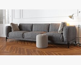 Modern Grey Sofa with Ottoman Modello 3D