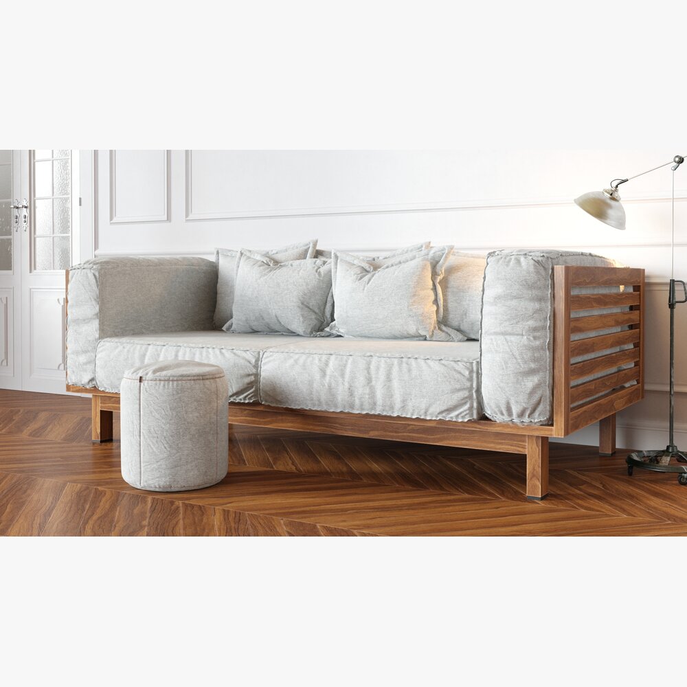 Modern Wooden Sofa 3D 모델 