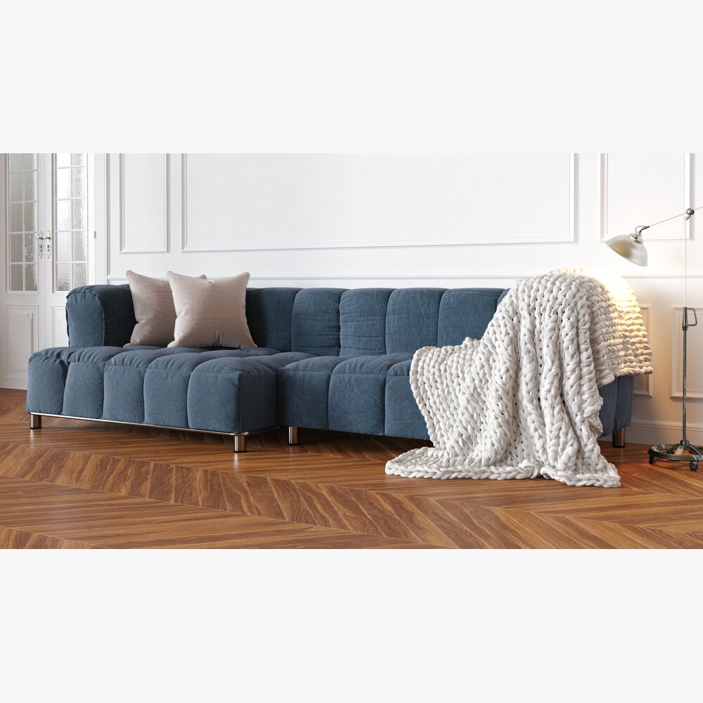 Contemporary Blue Sectional Sofa 3Dモデル