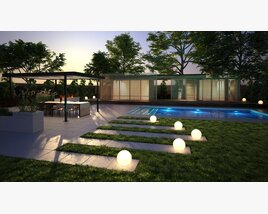 Modern Backyard with Pool 3D model