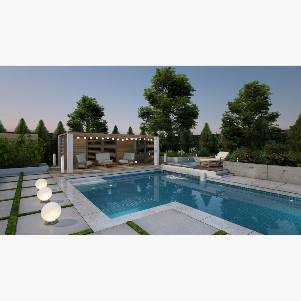 Backyard with Pool 03 3D模型