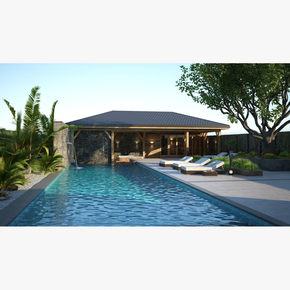 Backyard with Pool 02 Modello 3D