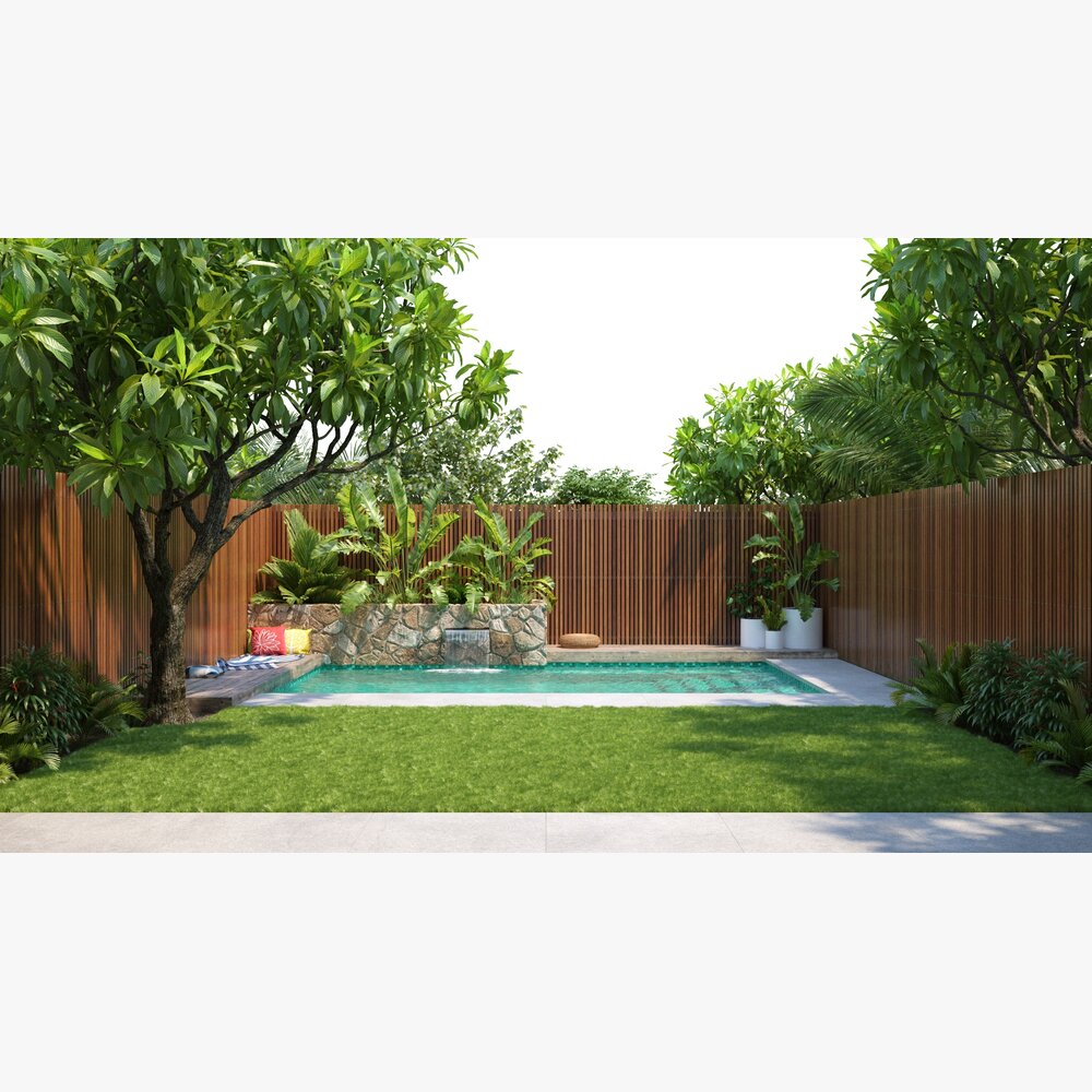 Backyard with Pool 06 3D model