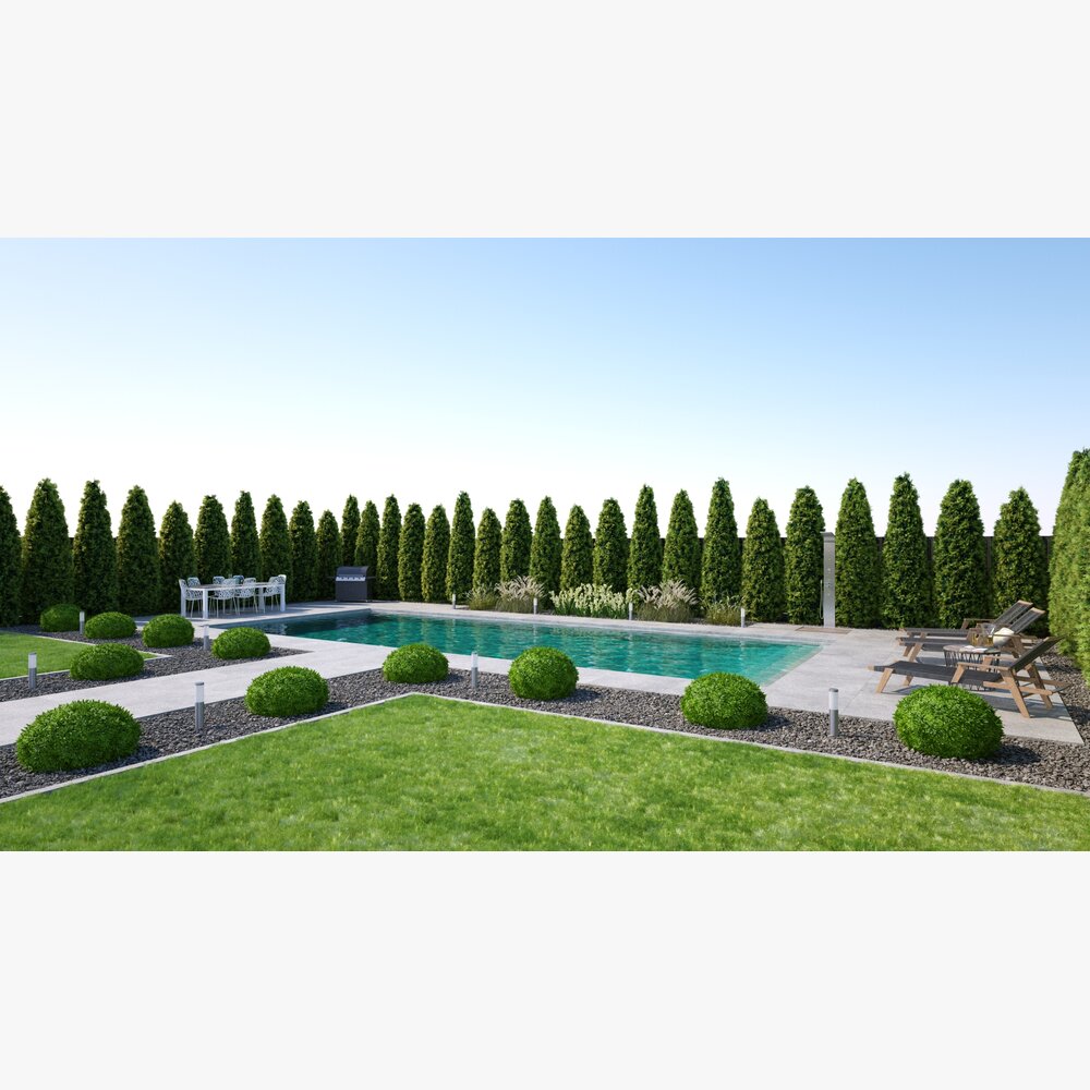 Backyard with Pool 07 3D model