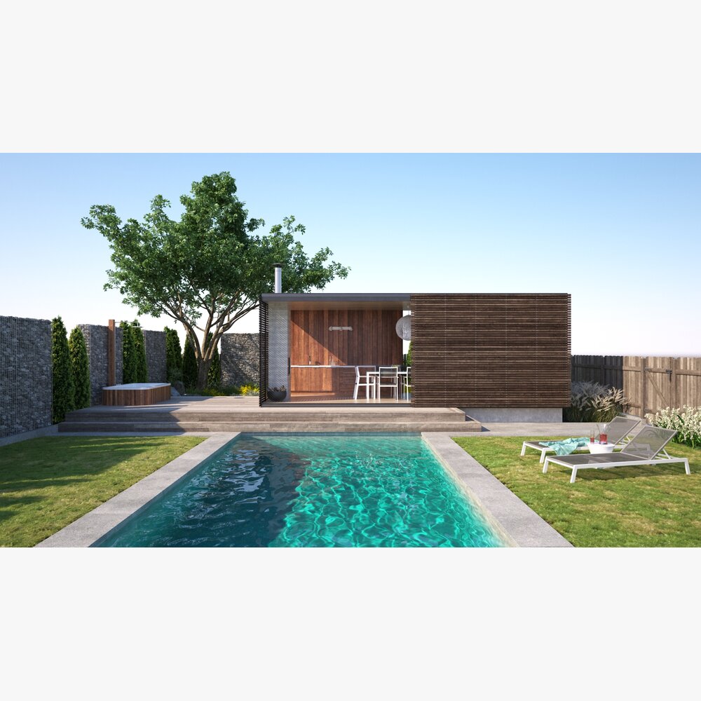 Backyard with Pool 08 3D-Modell