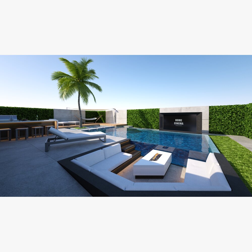 Backyard with Pool 09 3D model