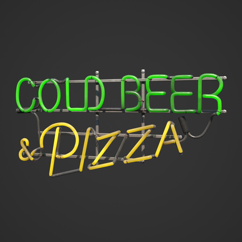Neon Sign for Cold Beer and Pizza Modello 3D