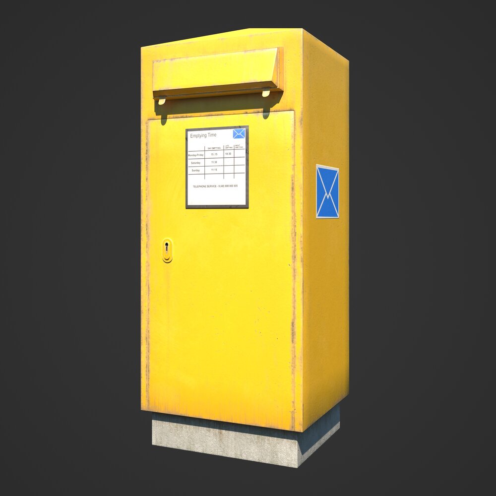 Yellow Postal Mailbox 3D model