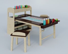 Kids Art Desk and Chair Set Modelo 3d