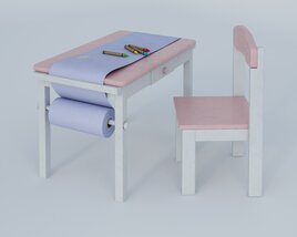 Children's Study Desk and Chair Set 3Dモデル