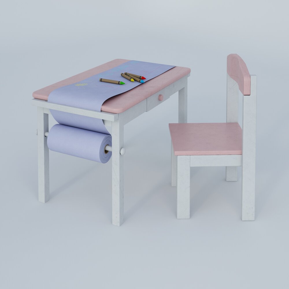 Children's Study Desk and Chair Set Modello 3D