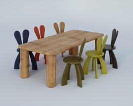 Colorful Bunny Ear Chairs and Table Set 3D 모델 