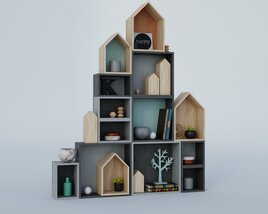 Modern House-Shaped Wall Shelves 3D 모델 