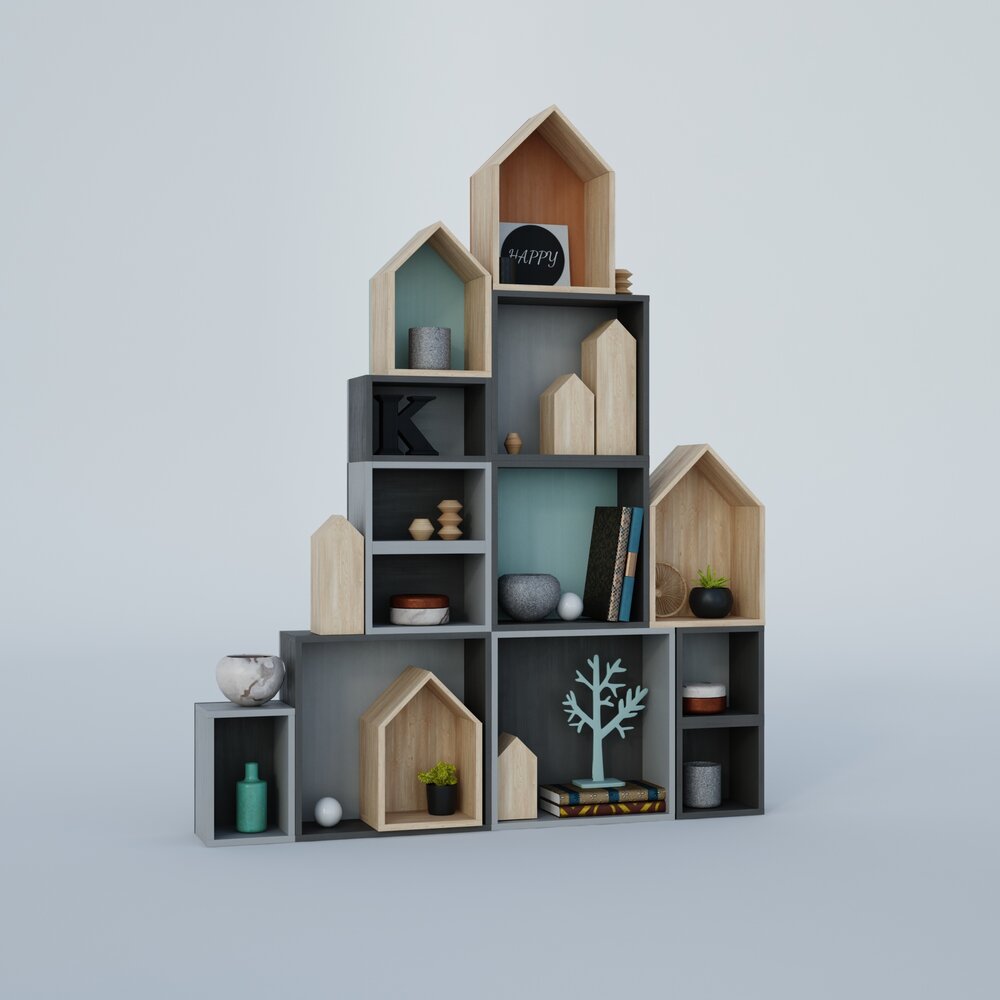 Modern House-Shaped Wall Shelves 3D model