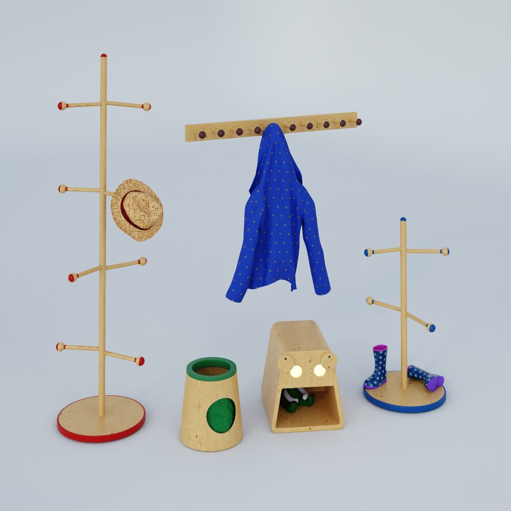 Wooden Coat Stand 3D model