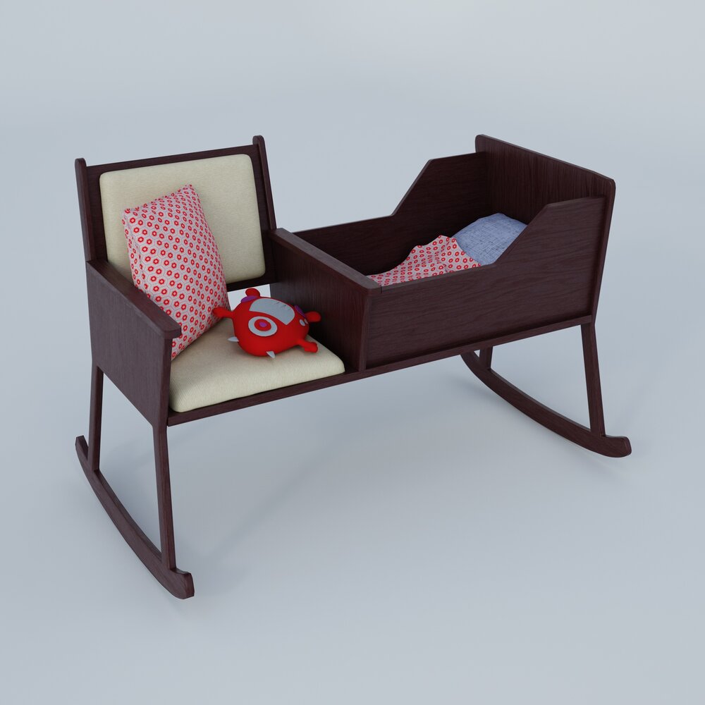 Convertible Baby Cradle with Rocking Chair 3D 모델 