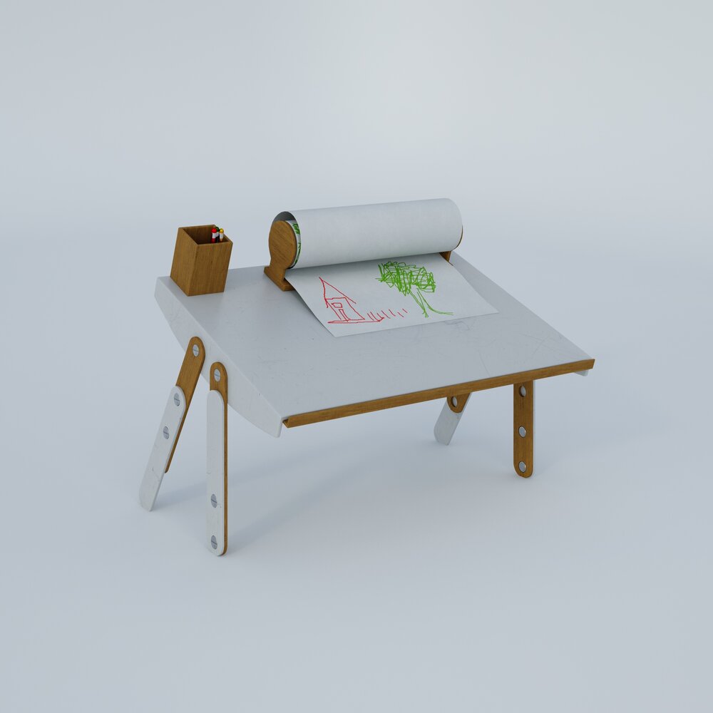Drafting Table with Blueprint Modelo 3D