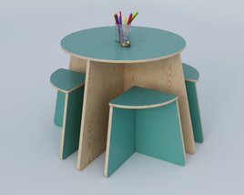 Compact Kids' Table and Chair Set 3D-Modell