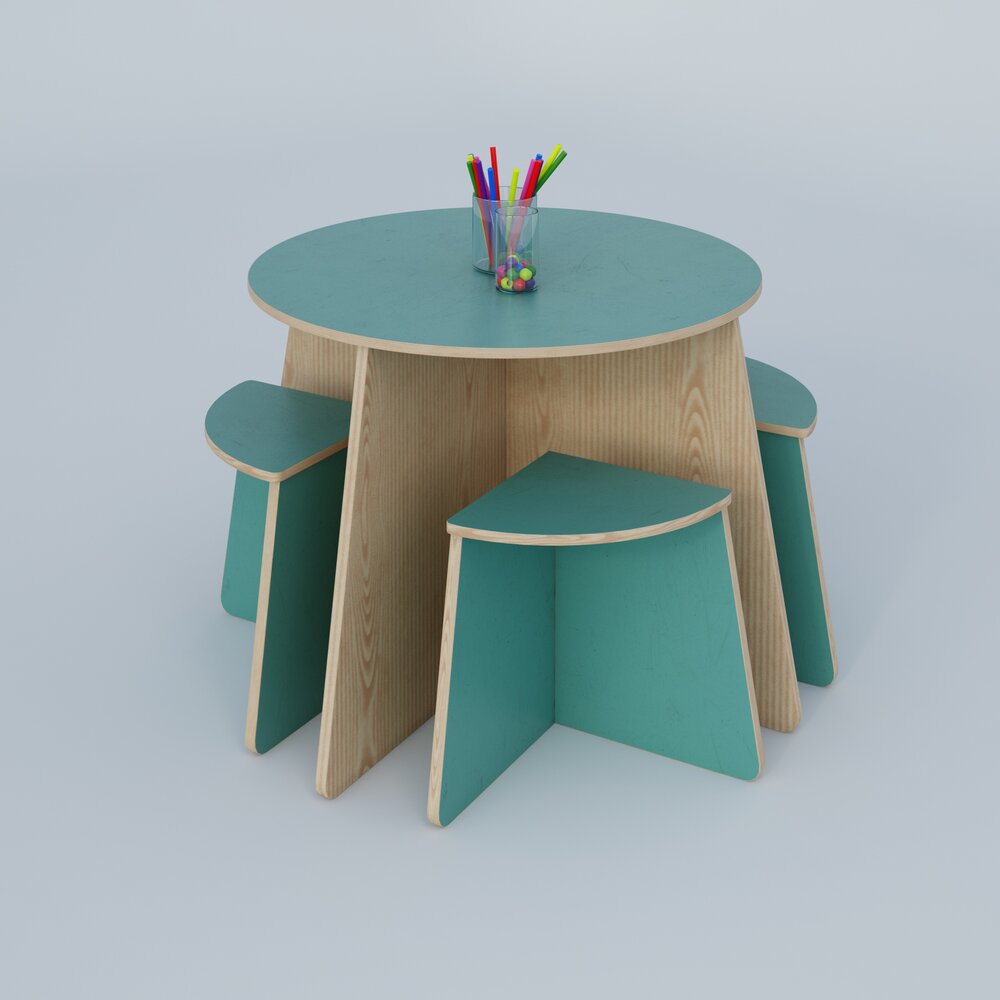 Compact Kids' Table and Chair Set 3D-Modell