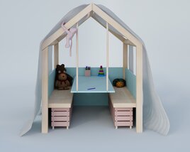 Children's Playhouse Bed with Desk 3D 모델 