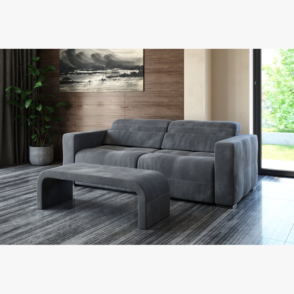 Modern Gray Sofa Set 3D 모델 