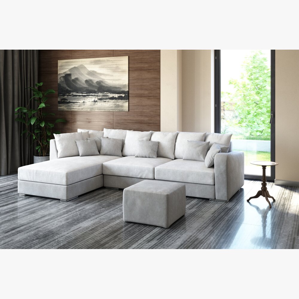 Modern Sectional Sofa with Ottoman 3Dモデル
