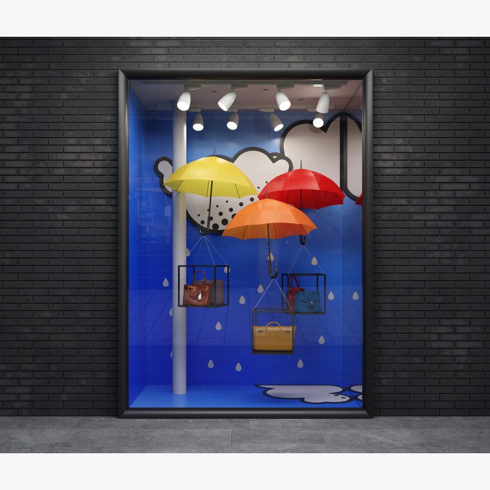 Floating Umbrellas and Handbags Theme Storefront 3D 모델 