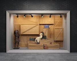 Modern Storefront with Wooden Boxes Modello 3D