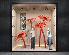 Storefront with Whimsical Red Sculptures 3D-Modell