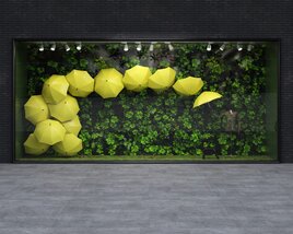 Yellow Umbrellas in Greenery Theme Storefront Modèle 3D