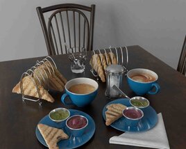 Breakfast Table with Coffee and Toast Rack 3D-Modell
