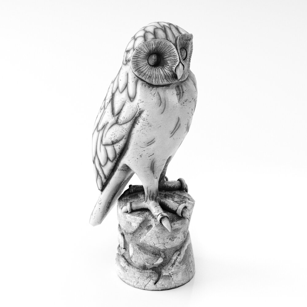 Sculpted Owl Perched on Stump Modello 3D